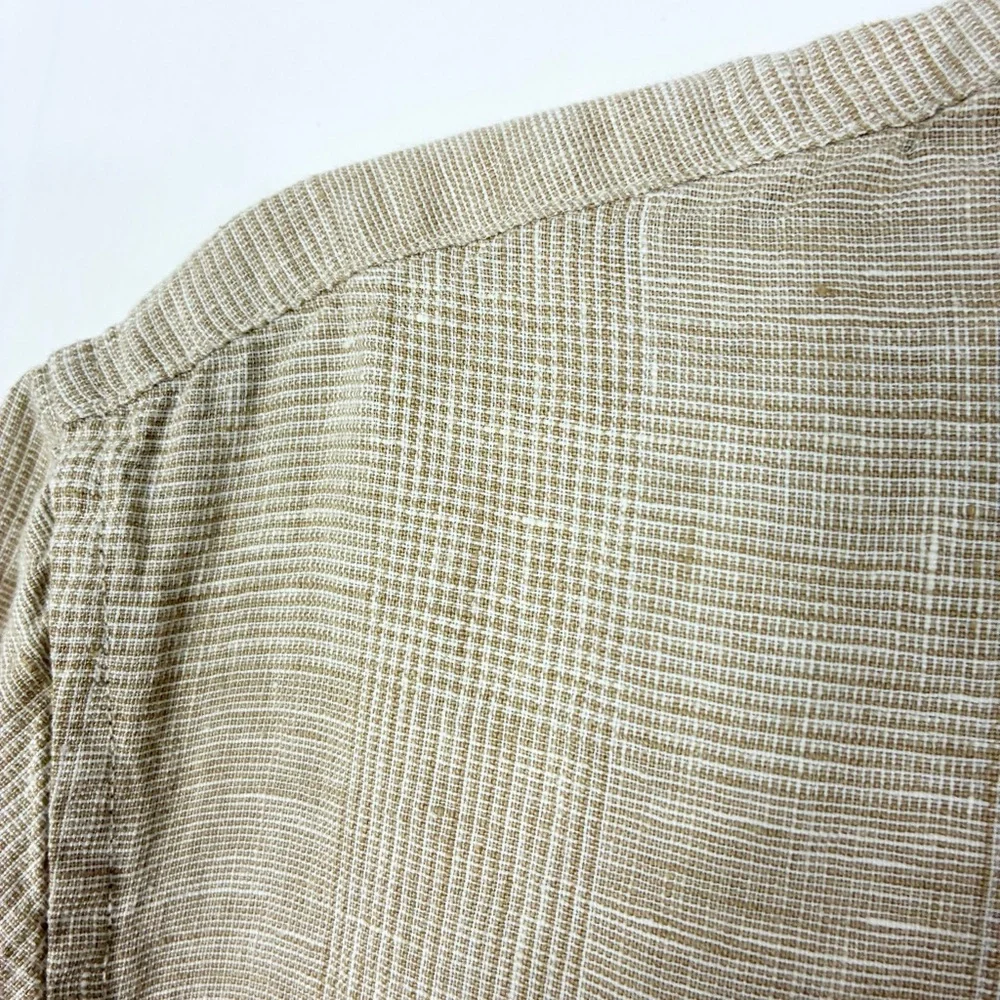 Nwot J Crew Beige Plaid Button Shirt M Short Sleeve Linen Classic Fit Preppy